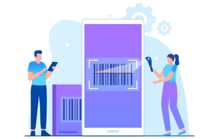 Close-up of barcode labels being applied to various assets for efficient barcode asset management.